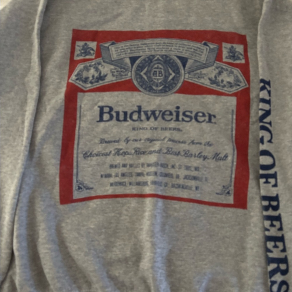 Budweiser Gray Sweatshirt with Red and Blue Logo